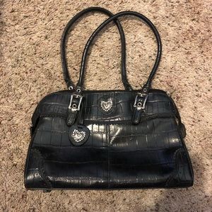 BLACK “MC” leather Shoulder bag w/ silver hardware